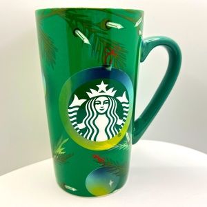 $10 🌸 Starbucks Tall Mug 16 oz Green Ceramic Cup Christmas 2020 W/ Tree Lights